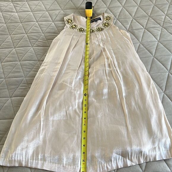 Mini Boden Champagne Metallic Jeweled Trapeze Special Occassion Dress Size 11/12 - Picture 15 of 16